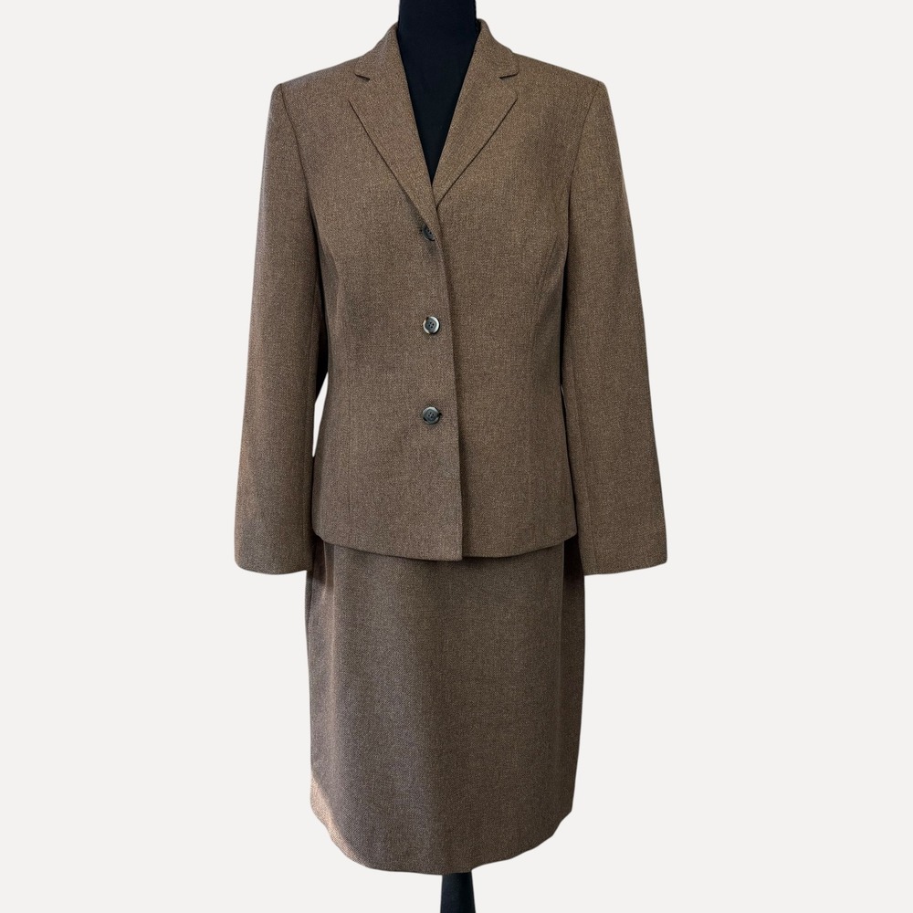 Jones New York Suit Women 14 Brown Marled Blazer Pencil Skirt Set 2 Piece